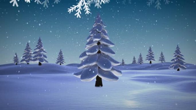 圣诞树树枝上的积雪落在蓝天下的冬季景观上的多棵树上
