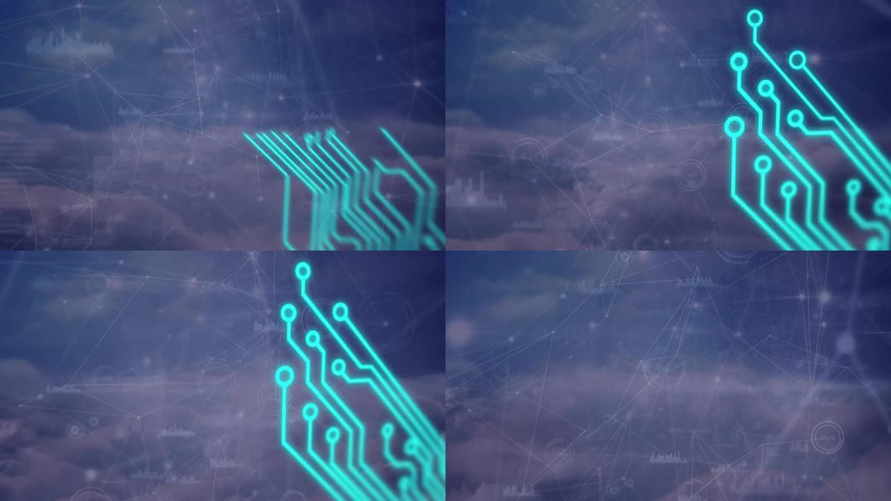 空中连接和数据处理网络的动画
