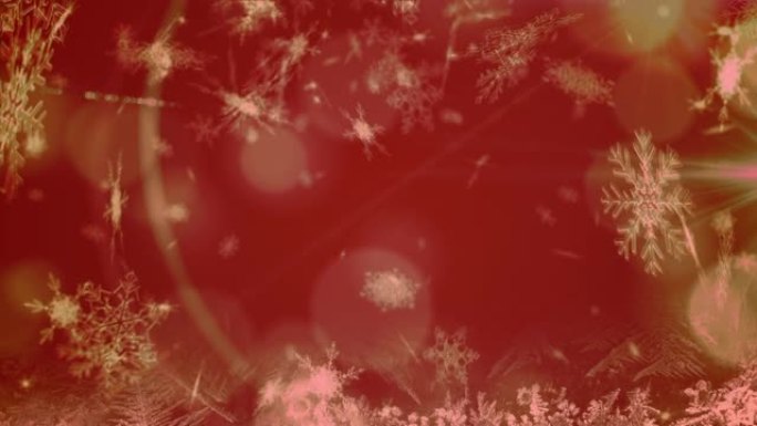 多个雪花图标落在红色背景上的光斑上