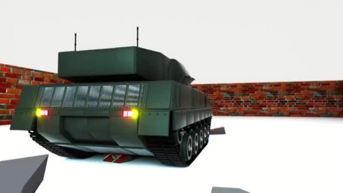 坦克突破墙壁 (3d渲染)