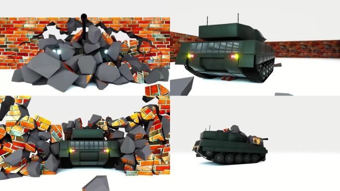 坦克突破墙壁 (3d渲染)