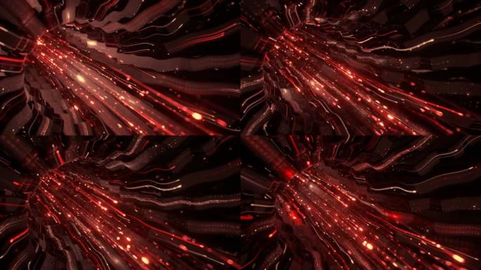红色未来派能量融合3D渲染无缝循环动画