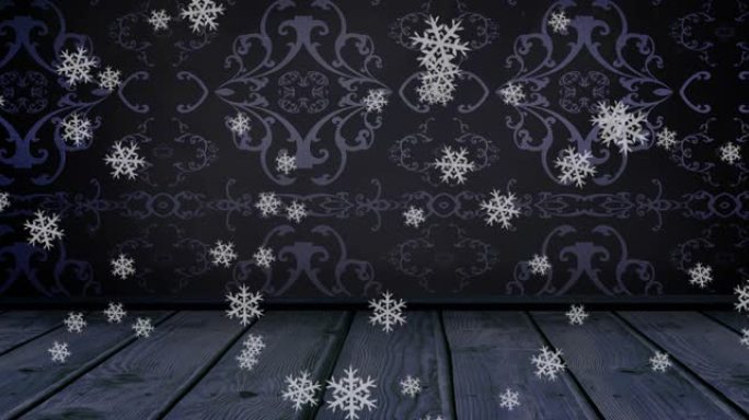 圣诞雪花落在黑色木质背景上的动画