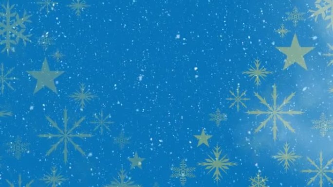 蓝色背景上雪花和星星落下的动画