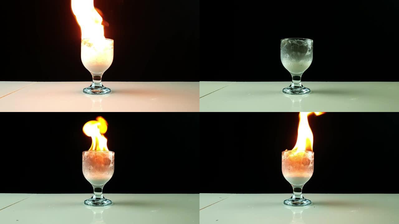 电石或CaC2在与水接触时反应，产生易燃的乙炔气。乙炔气体燃烧产生的火灾