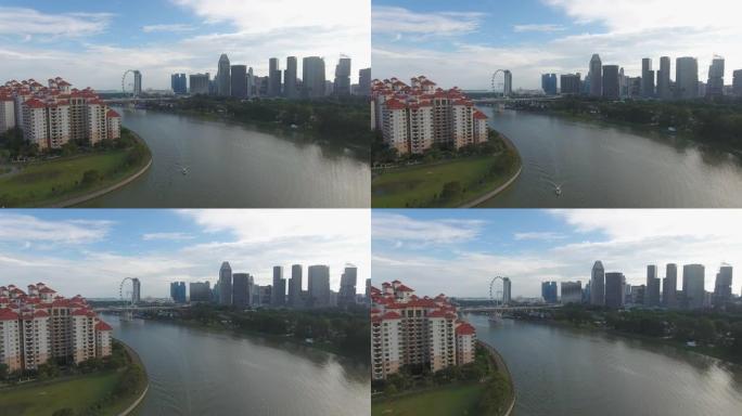金融区背景的新加坡住宅区鸟瞰图