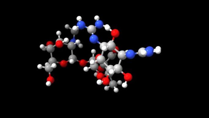 氨基糖苷类抗生素链霉素的动画3D球棒和空间模型