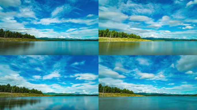 蓝天和云移动的热带湖泊，Timelaspe视频