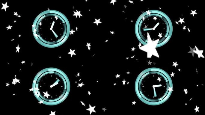 黑色背景上的流星和时钟的动画
