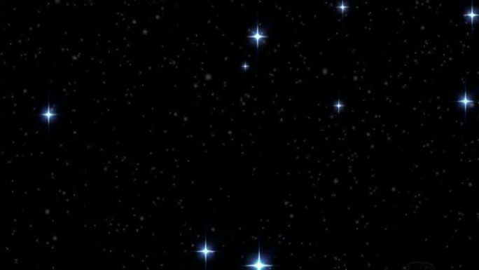 夜空黑色背景上发光的蓝色星星的动画