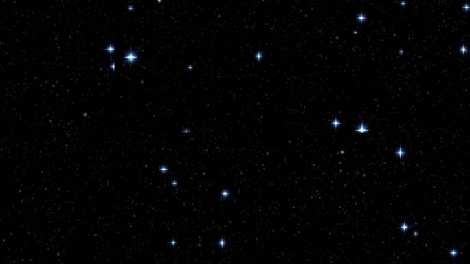 夜空黑色背景上发光的蓝色星星的动画