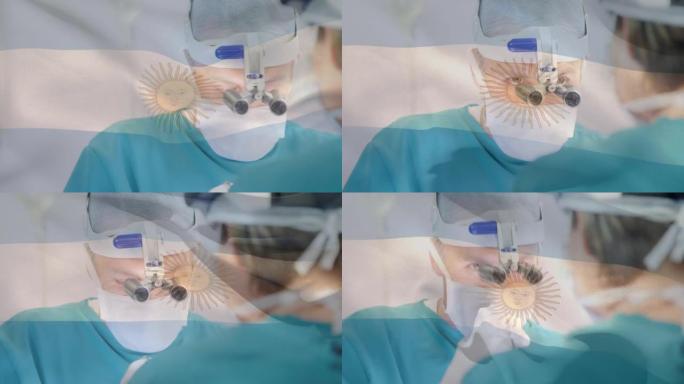 阿根廷国旗在手术室中挥舞着外科医生的动画