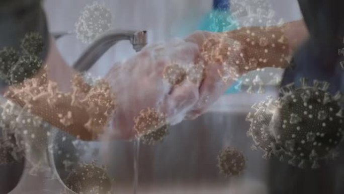 人洗手的covid 19细胞动画