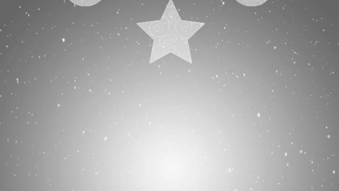 灰色背景上的白色圣诞节小玩意上的雪的动画