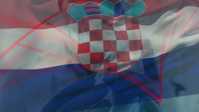 克罗地亚国旗的动画挥舞着戴着口罩和疫苗的医生