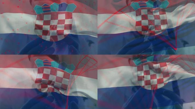 克罗地亚国旗的动画挥舞着戴着口罩和疫苗的医生