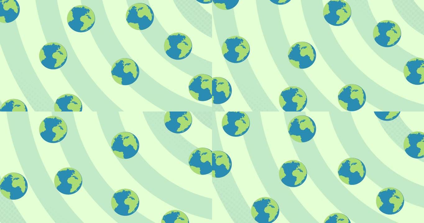 漂浮在螺旋绿色背景上的地球仪动画
