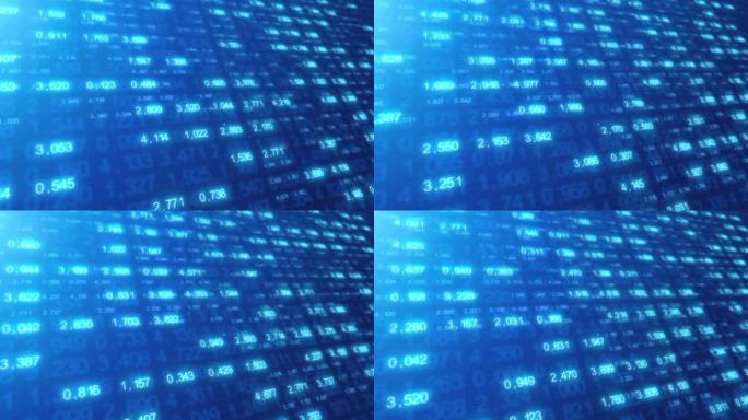 带有随机数和动画数字图形界面的蓝色计算机屏幕