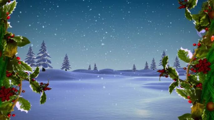 圣诞节的动画在冬季风景中