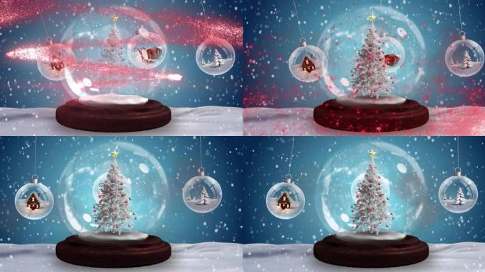 带有圣诞树和圣诞节小玩意的雪球动画