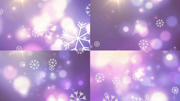 紫色背景上雪花落在光斑上的数字动画