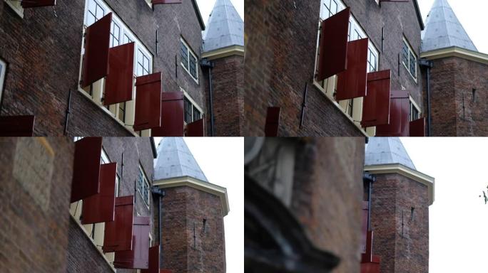 荷兰阿姆斯特丹旧石屋和红木开窗