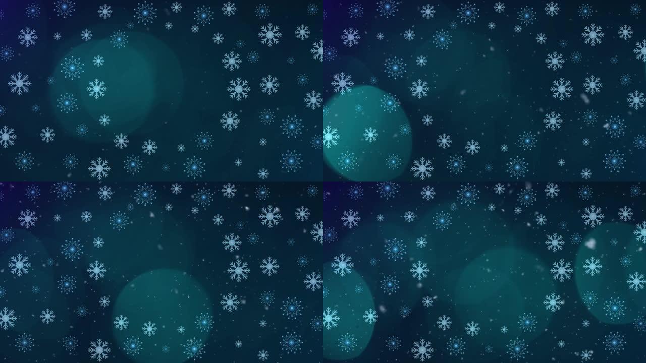 深蓝色背景上飘落圣诞雪花的动画
