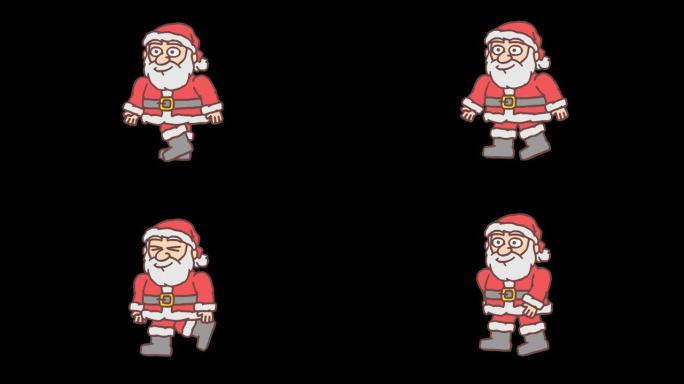 有趣的角色圣诞老人走路和微笑。逐帧动画。阿尔法通道