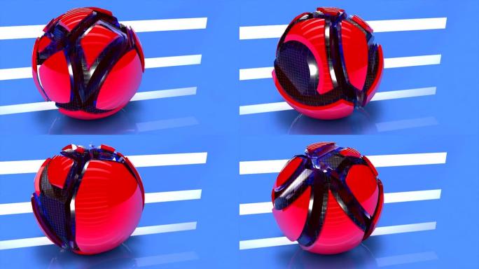 红色光泽球体在无尽的运动和变化的形状