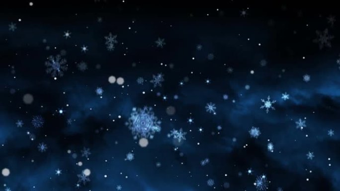 夜空背景上漂浮的白色光点和雪花的动画