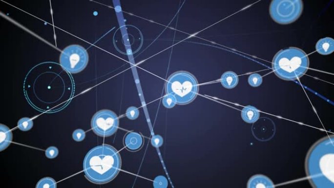 黑暗背景上带有图标的连接网络动画