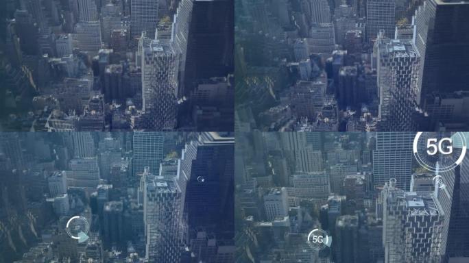 在城市景观上使用5g文本扫描范围的动画