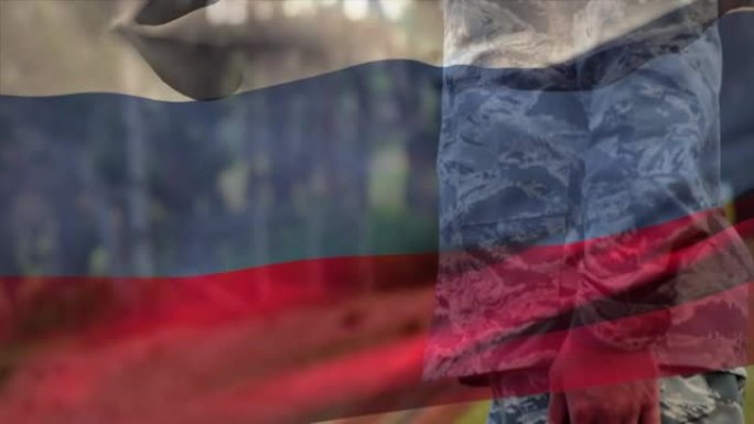 俄罗斯国旗在高加索男性士兵上的动画