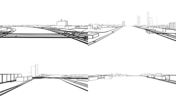 3d城市虚拟之旅。在建筑物之间飞行