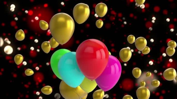 彩色气球飞越红白泡泡的动画