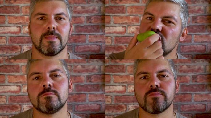 一个男人吃梨的肖像