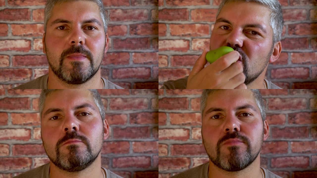 一个男人吃梨的肖像