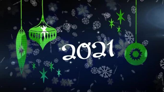 雪花和圣诞装饰上的动画2021年文本