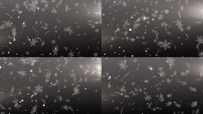 圣诞节雪花和星星落在灰色背景上的动画