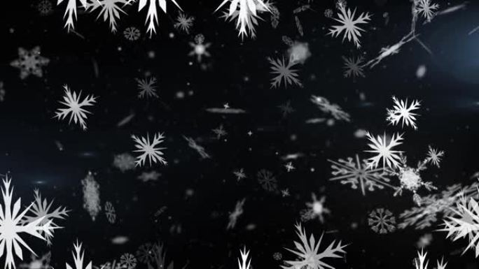 圣诞节雪花落在黑色背景上的动画