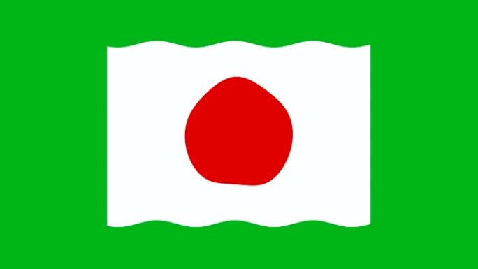 绿色屏幕背景的波浪形日本国旗运动图形