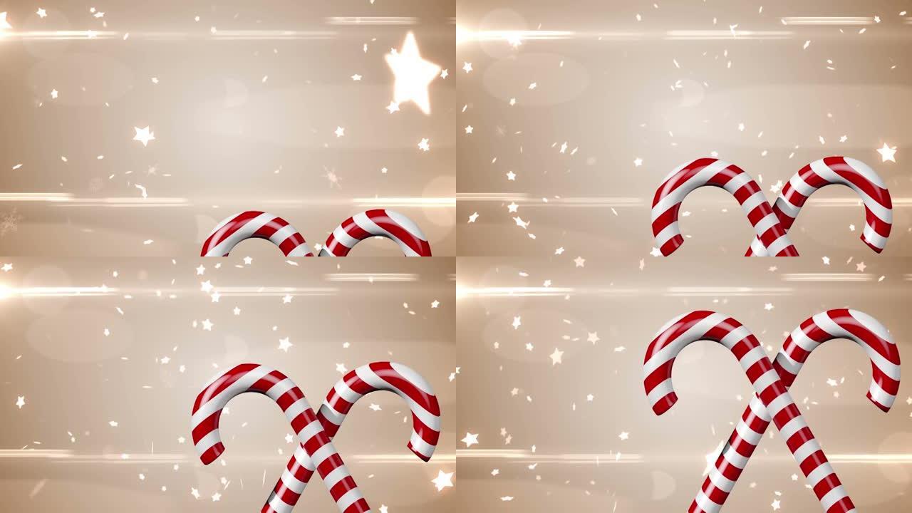星星掉落在圣诞节糖果棒上的动画
