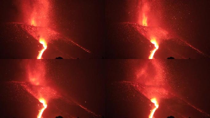 坎布尔·维耶哈火山爆发。火山锥和火山爆炸道恩希尔。10/17/2021