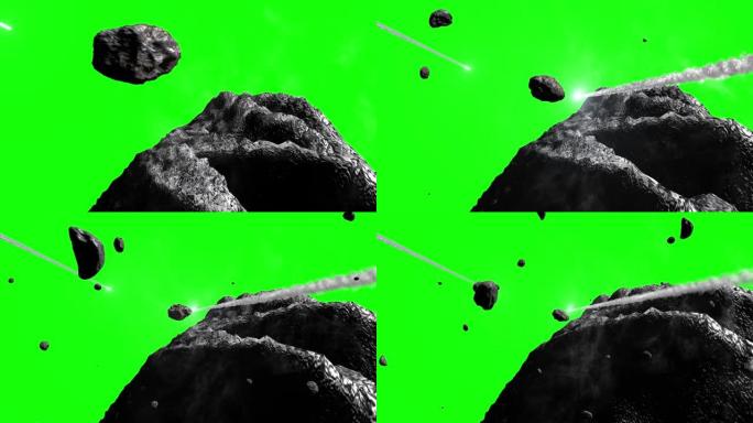 小行星彗星在绿色背景上飞来飞去