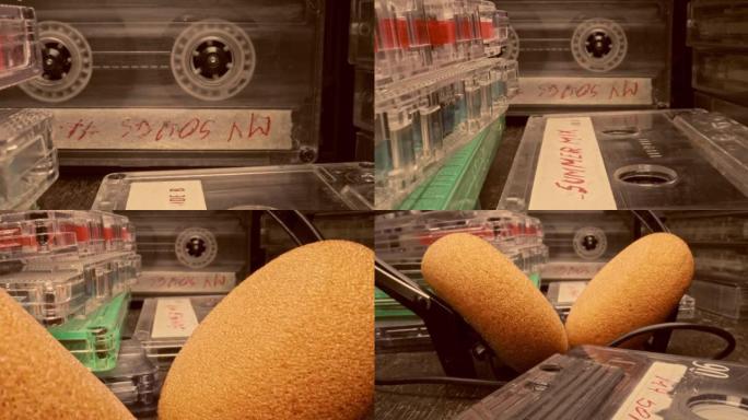 播放器，旋转盒式磁带和磁带堆。