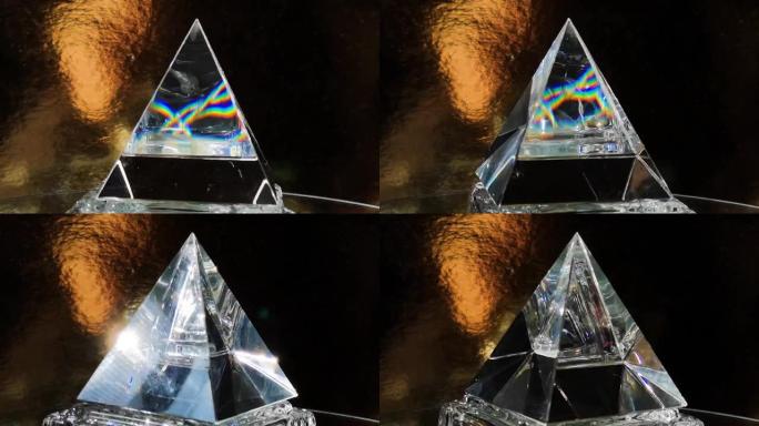 水晶金字塔在光线中旋转