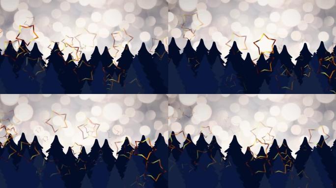 圣诞节时落在枞树上的星星的动画