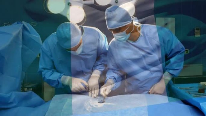 意大利国旗在手术室中挥舞着外科医生的动画