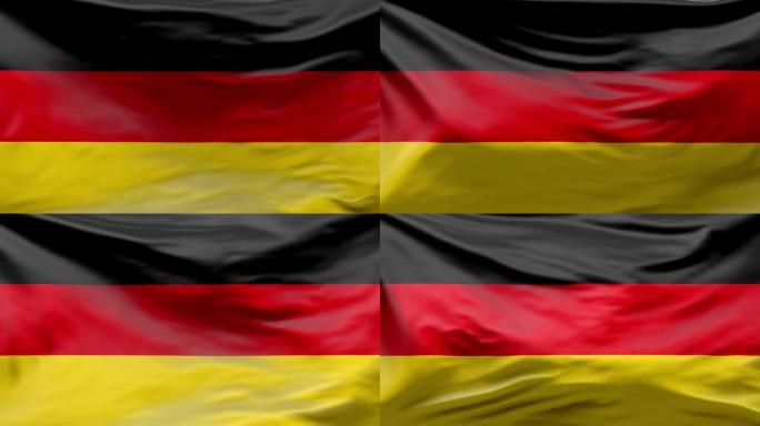 德国国旗在风中飘扬的3D动画。德国国旗背景。德国国旗无缝循环动画。德国旗帜挥舞的特写。今天是德国统一