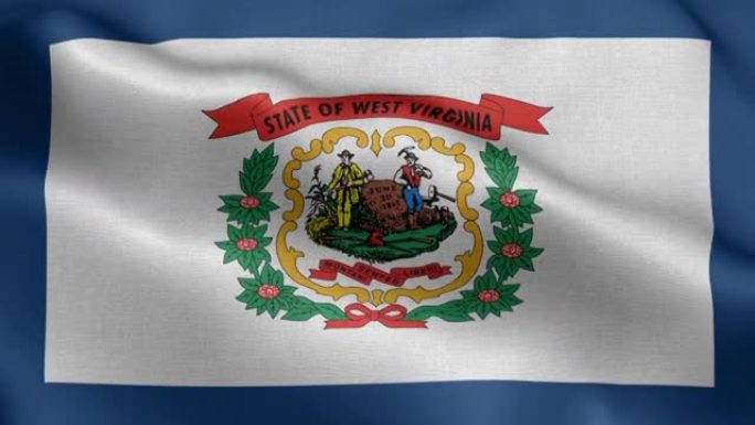 西维吉尼亚州-旗帜西维吉尼亚州-西维吉尼亚州旗帜高细节-国旗西维吉尼亚州波浪图案环状元素-织物纹理和